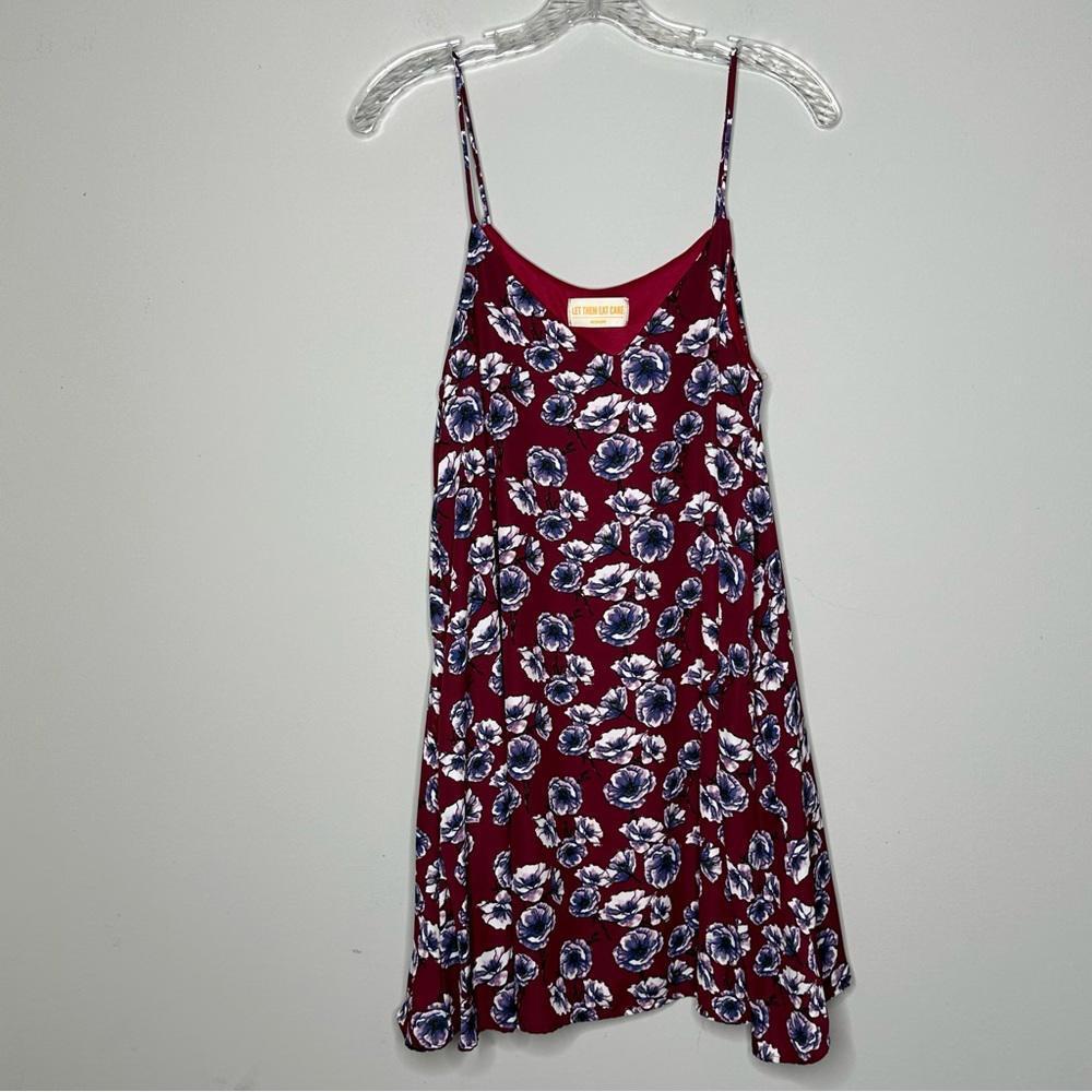 Let Them Eat Cake Floral Print Burgundy Dress Medium